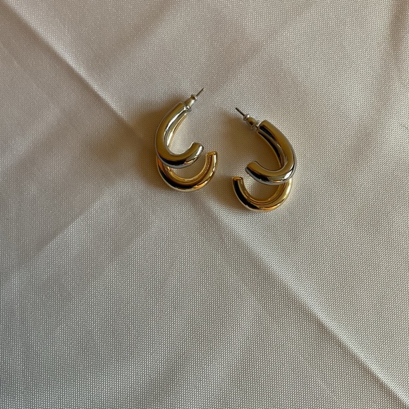 Jewelry - Chunky U-link  Gold and Silver Hoop Earrings